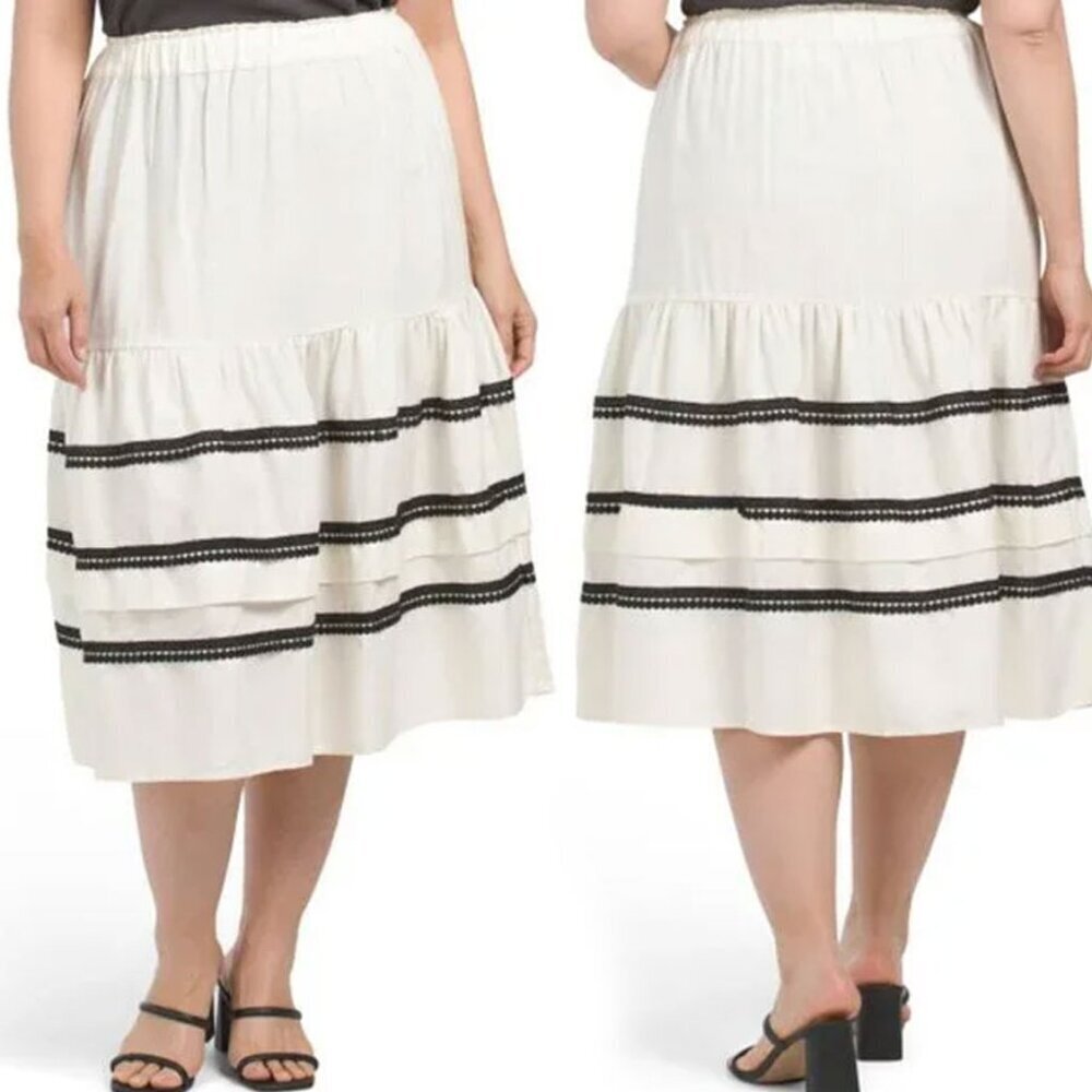 4OUR DREAMERS Women's Ivory Black Linen Skirt - Size XL - NWT